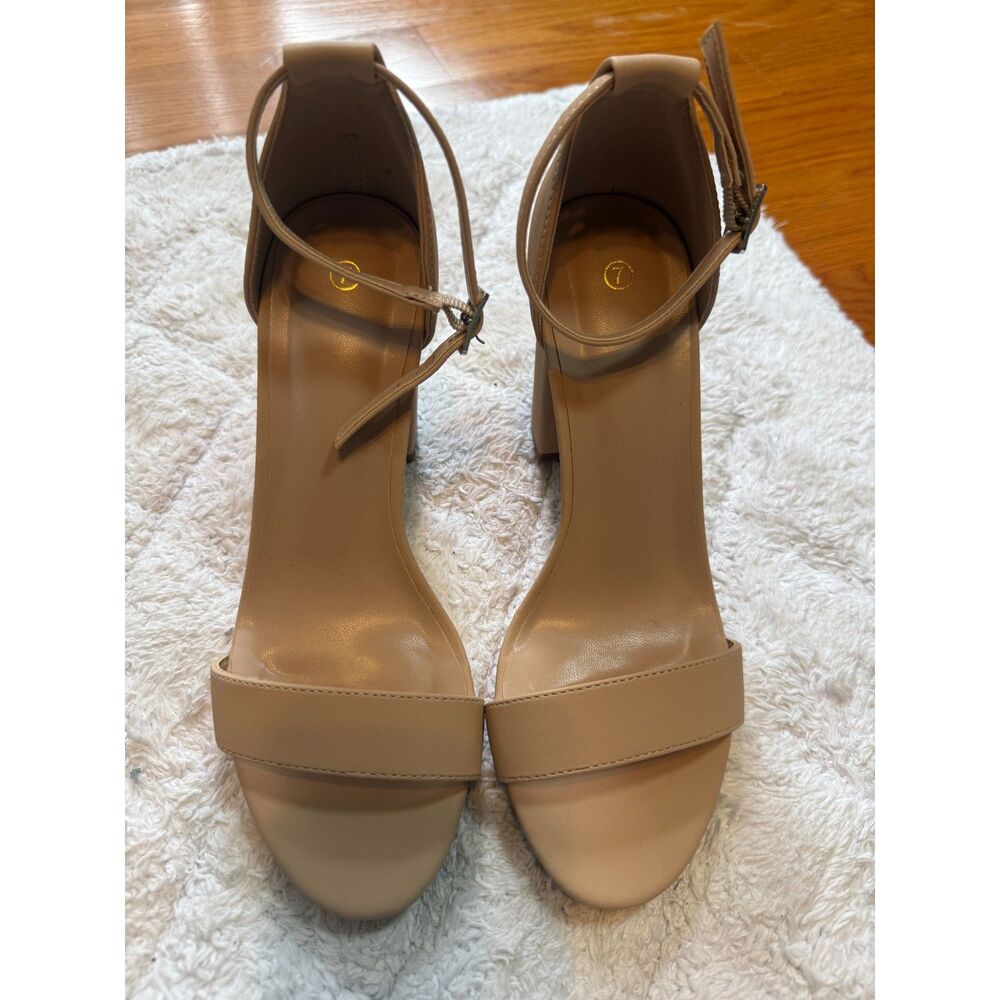 Nude strappy block heel sandals